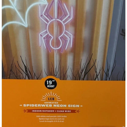 HALLOWEEN LED  ANIMATED SPIDER  & WEB FAUX NEON SIGN  19'' NEW