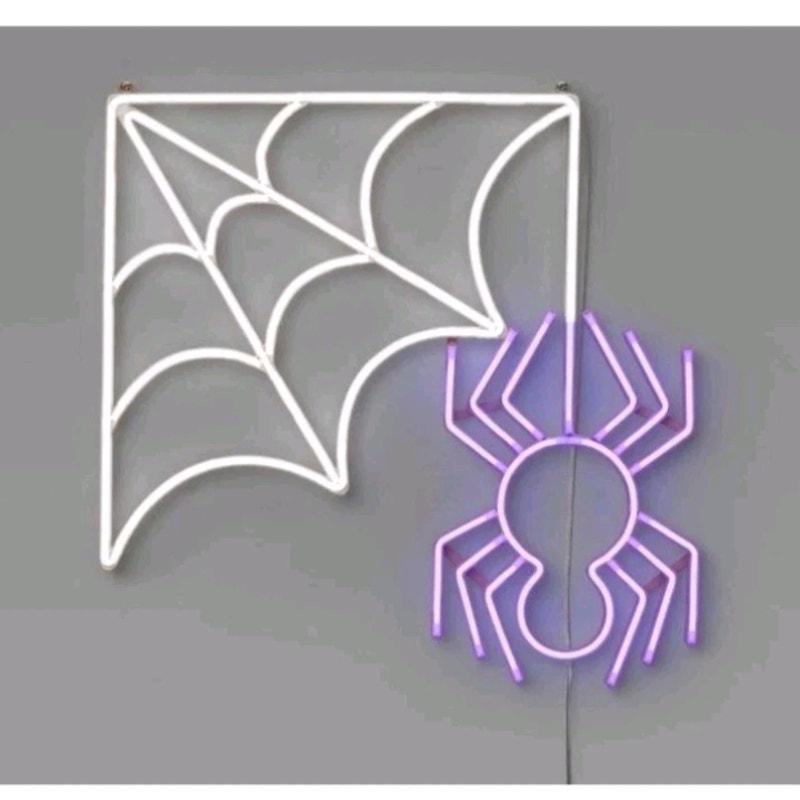 HALLOWEEN LED  ANIMATED SPIDER  & WEB FAUX NEON SIGN  19'' NEW