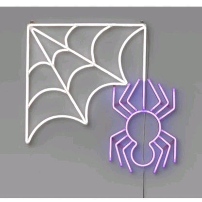 HALLOWEEN LED  ANIMATED SPIDER  & WEB FAUX NEON SIGN  19'' NEW