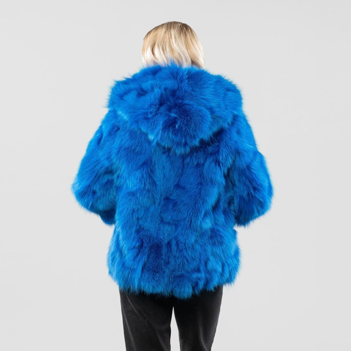 Brand New Women's Blue Natural Rabbit Fur Hooded Jacket Coat Size XL