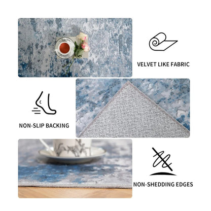 Blue Area Rug 8x10 Machine Washable Rug Vintage Traditional Floor rug