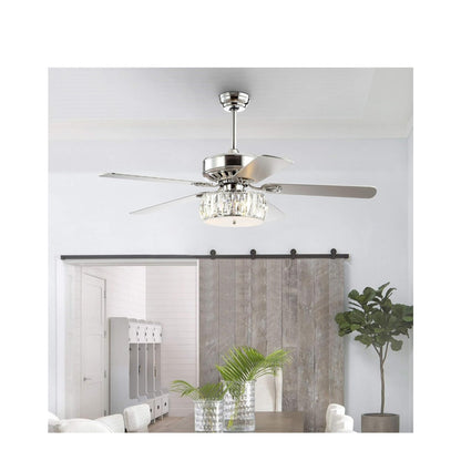 JONATHAN Y JYL9706A Mandy 52" 3-Light Crystal Prism Drum LED Ceiling Fan w/ Remote Chrome