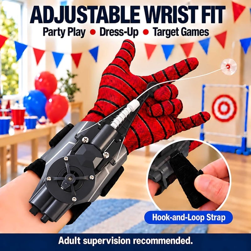 Black Spider Web Shooter Toy Kids USB Rechargeable Wrist Launcher w/ Auto Reel