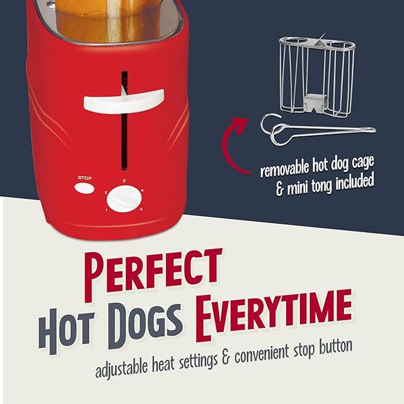 Red 2 Slot Hot Dog and Bun Roaster with Mini Tongs Retro Toaster New in Box