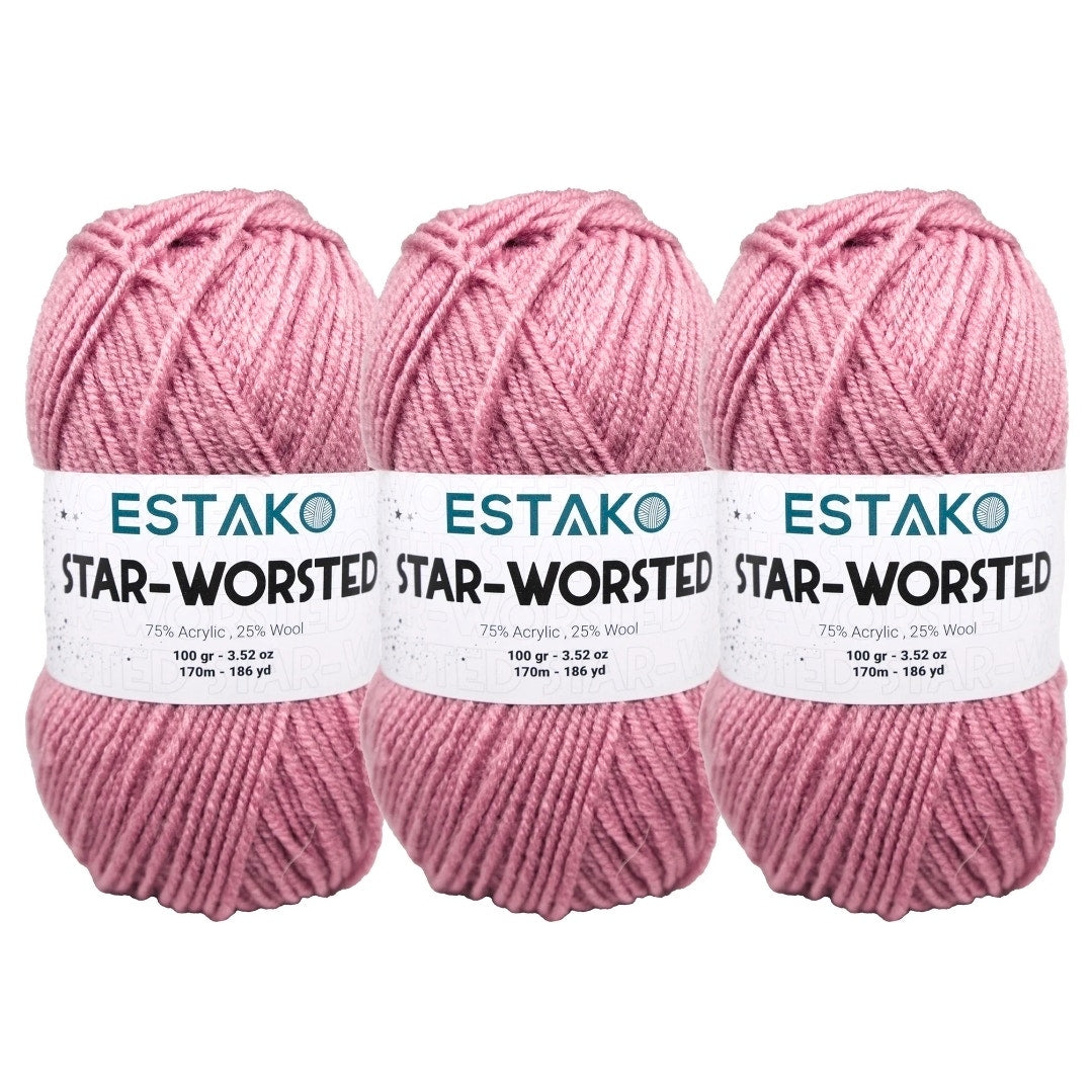 Estako Star-Worsted Acrylic & Wool Yarn 3 pack Rose 43142