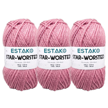 Estako Star-Worsted Acrylic & Wool Yarn 3 pack Rose 43142
