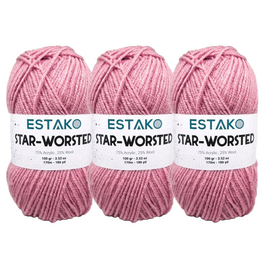 Estako Star-Worsted Acrylic & Wool Yarn 3 pack Rose 43142