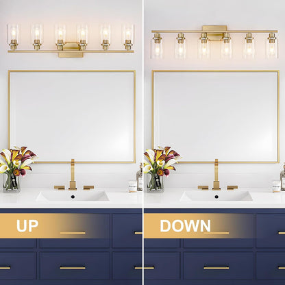 New 6 Light Gold Bathroom Light Fixture Brushed Brass Vanity Light Wall Lighting