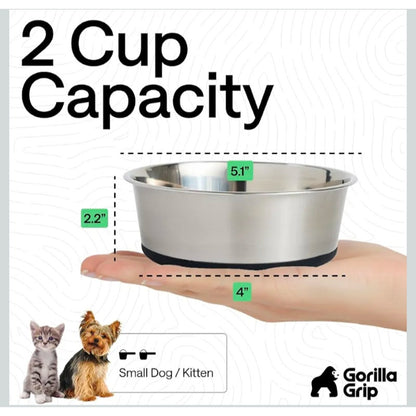 GORILLA GRIP Dog Bowls 304 Stainless Steel Holds 2 US Cups Each (16 fl oz)