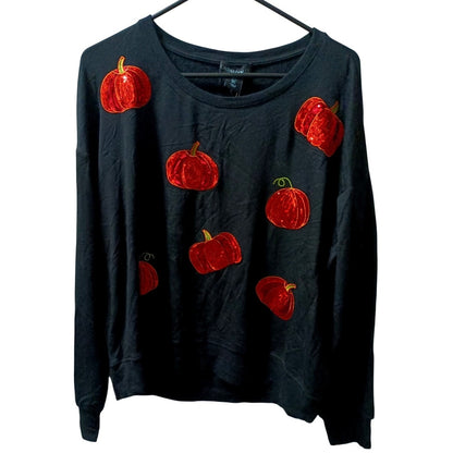 Woman's Cynthia Rowley Halloween Fall Black Sweater w/ Orange Pumpkins Size L