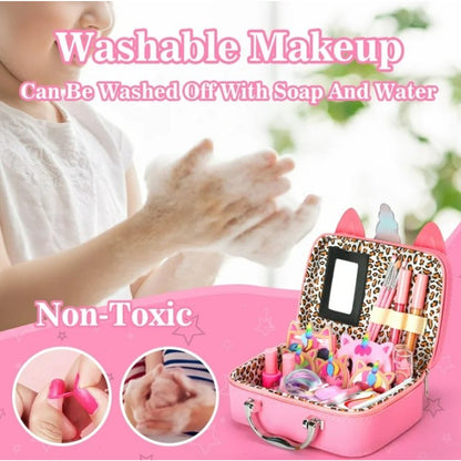 Real Washable Kids Makeup Unicorn Suitcase Set Toy Age 3-12 Little Girls