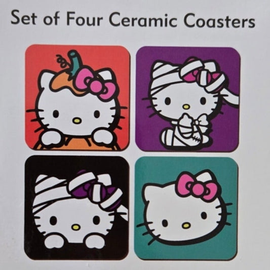 Sanrio Hello Kitty Ceramic Halloween Coasters Set of 4 Mummy Pumpkin
