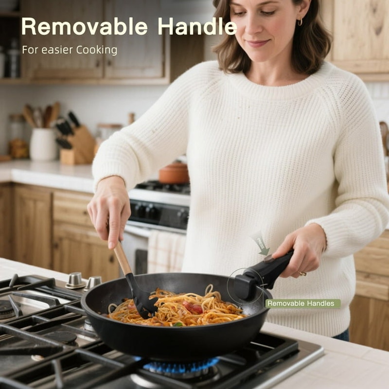 20-Piece Pots and Pans Set, Nonstick Cookware Set with Detachable Handles