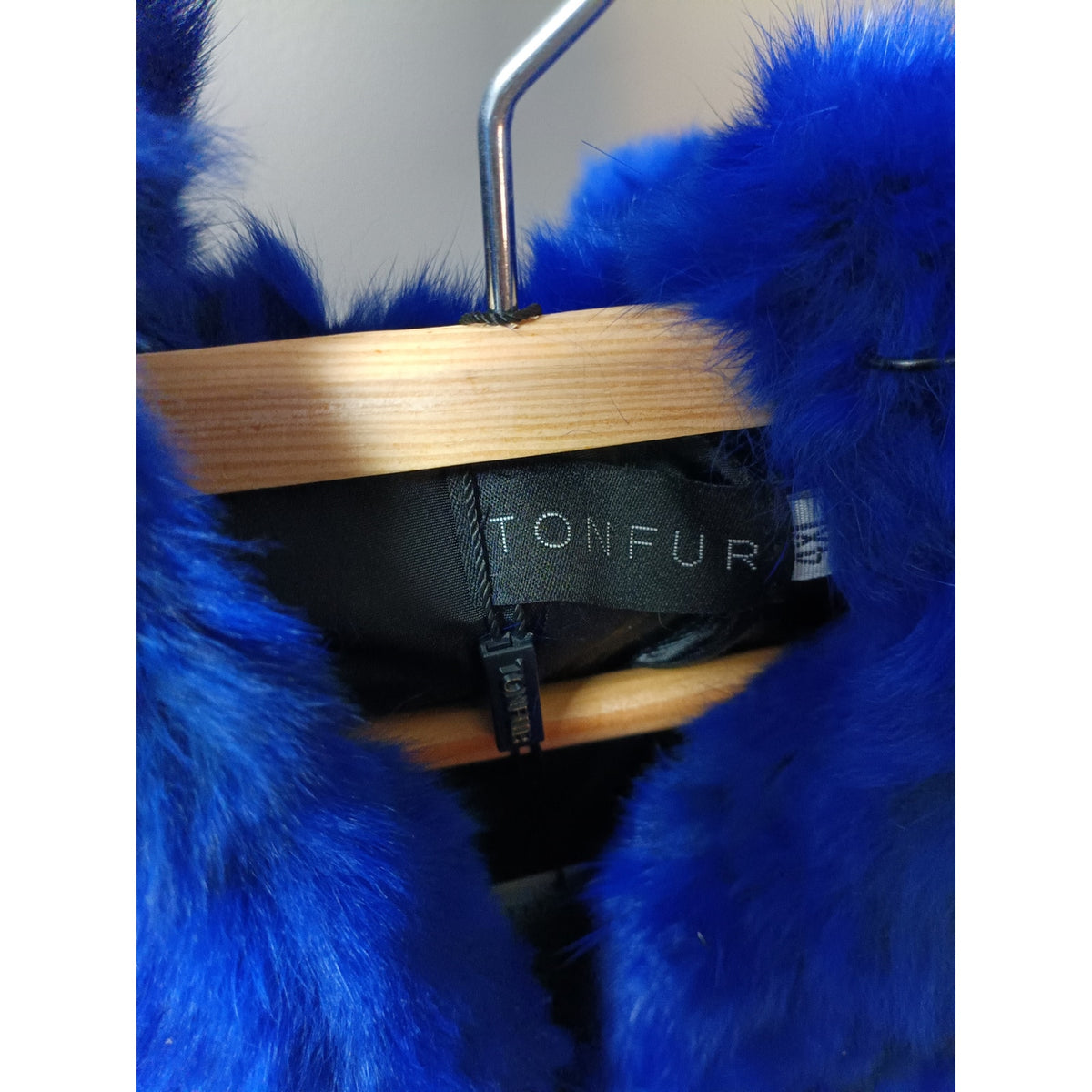 Brand New Women's Blue Natural Rabbit Fur Hooded Jacket Coat Size XL