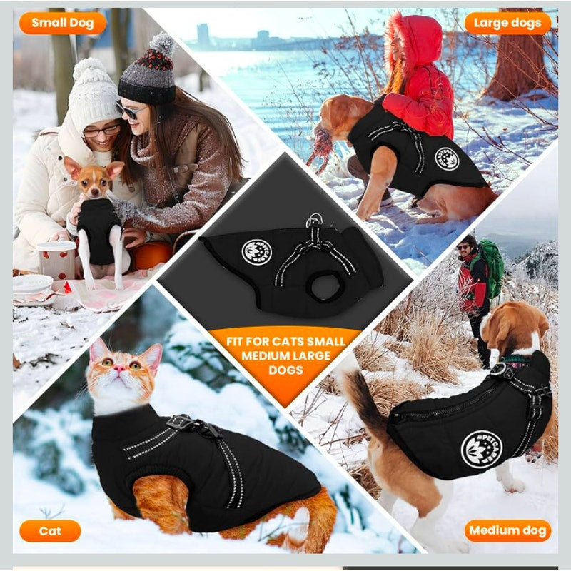 Winter Dog Coat with Harness Built in Waterproof Dog Jacket Warm Pet Fleece Vest