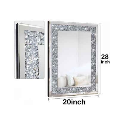 Crystal Crush Diamond Rectangle Silver Mirror for Wall Decoration 20x28inch Wall Hang Frameless Mirror .