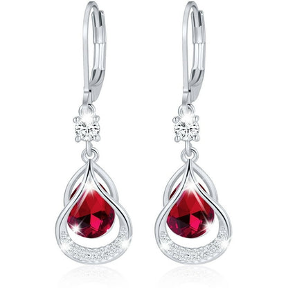 APSVO 18K Ruby Red Cubic Zirconia White Gold Plated Drop Earrings for Women