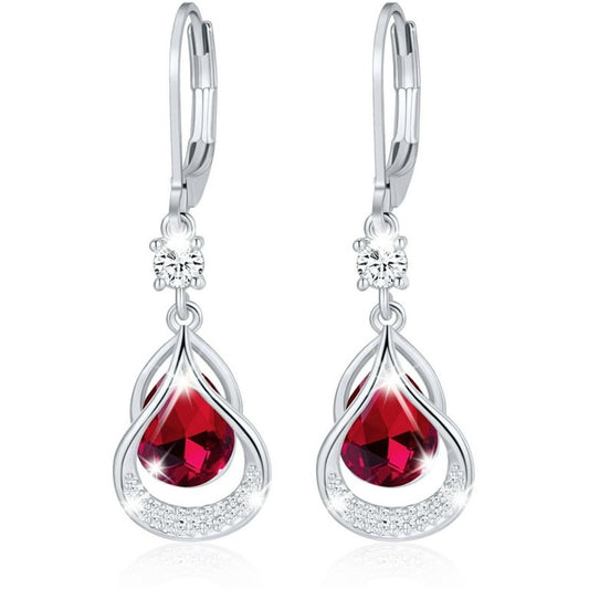 APSVO 18K Ruby Red Cubic Zirconia White Gold Plated Drop Earrings for Women