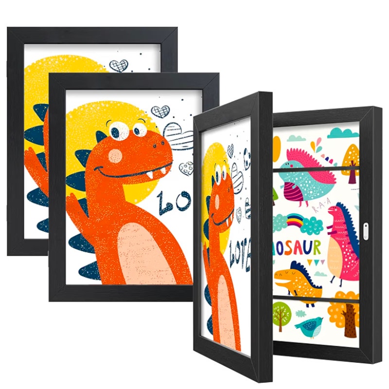 Set of 4 - Black Art Frames for Kids Artwork - Front Opening Holds 150 Drawings