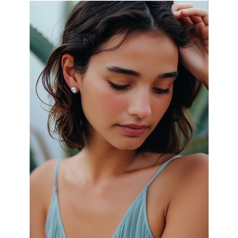 Aquamarine Blue Sterling Silver Clip on Earrings Round March Birthstone Stud Earring