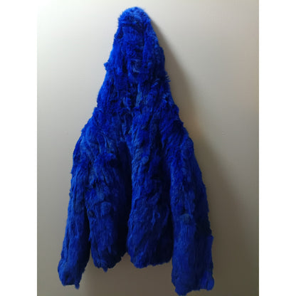 Brand New Women's Blue Natural Rabbit Fur Hooded Jacket Coat Size XL