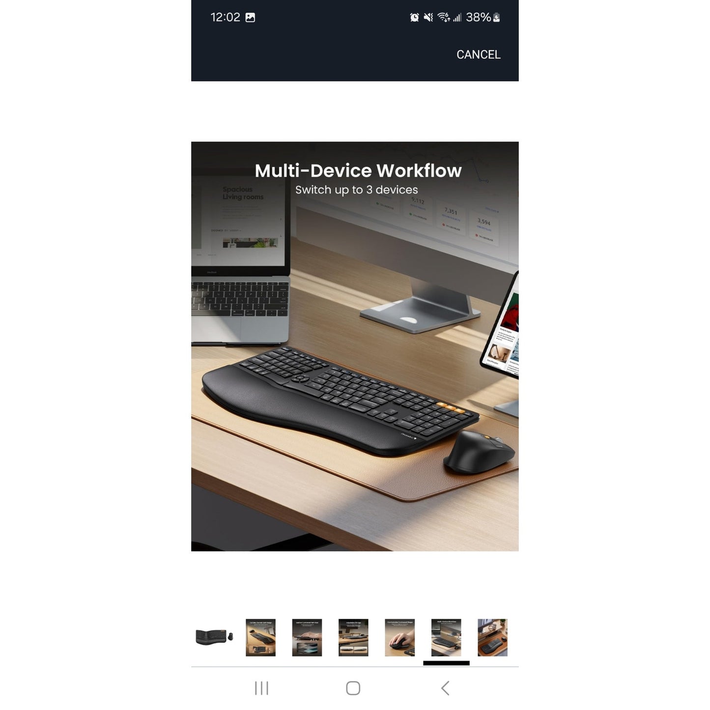 Ergonomic Wireless Full Size Keyboard & Mouse Bluetooth Split Design Wrist Rest Rechargeable