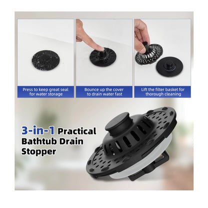 2PCS Universal Metal Bathtub Drain Stopper Top Hair Catcher, Matte Black