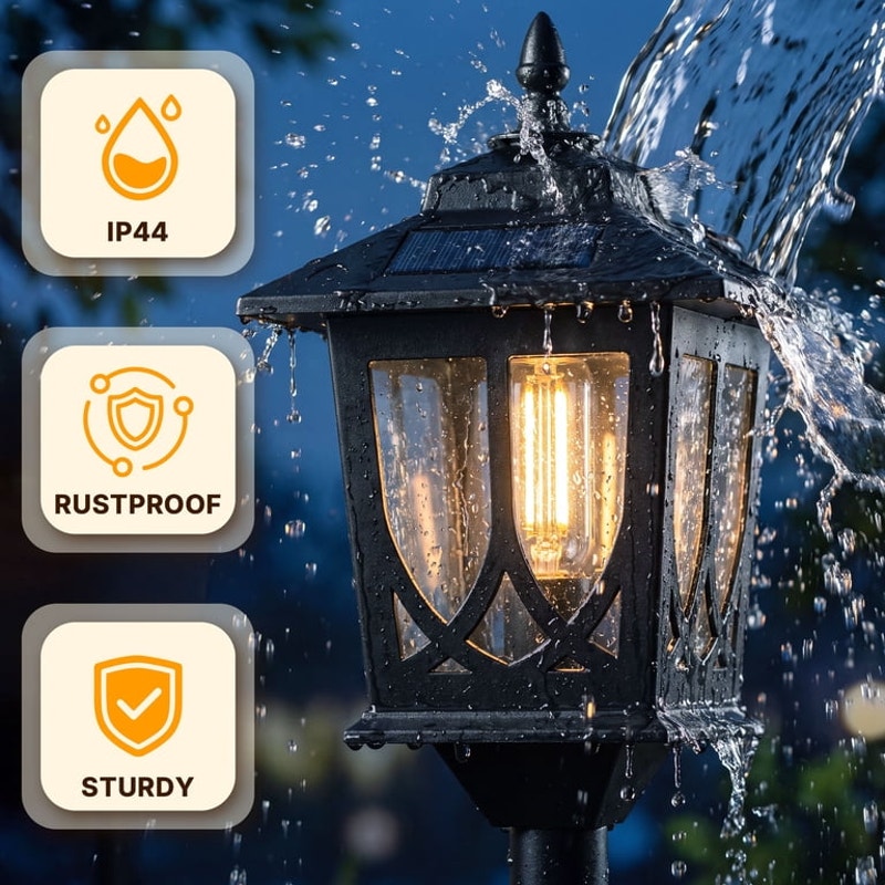 3-Head Solar Lamp Post Light Outdoor Waterproof 73" Adjustable Height