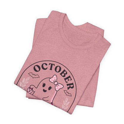 Pink Boo Crew Ghost Tee | Breast Cancer Awareness Ribbon, October Pink