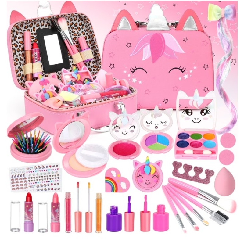 Real Washable Kids Makeup Unicorn Suitcase Set Toy Age 3-12 Little Girls