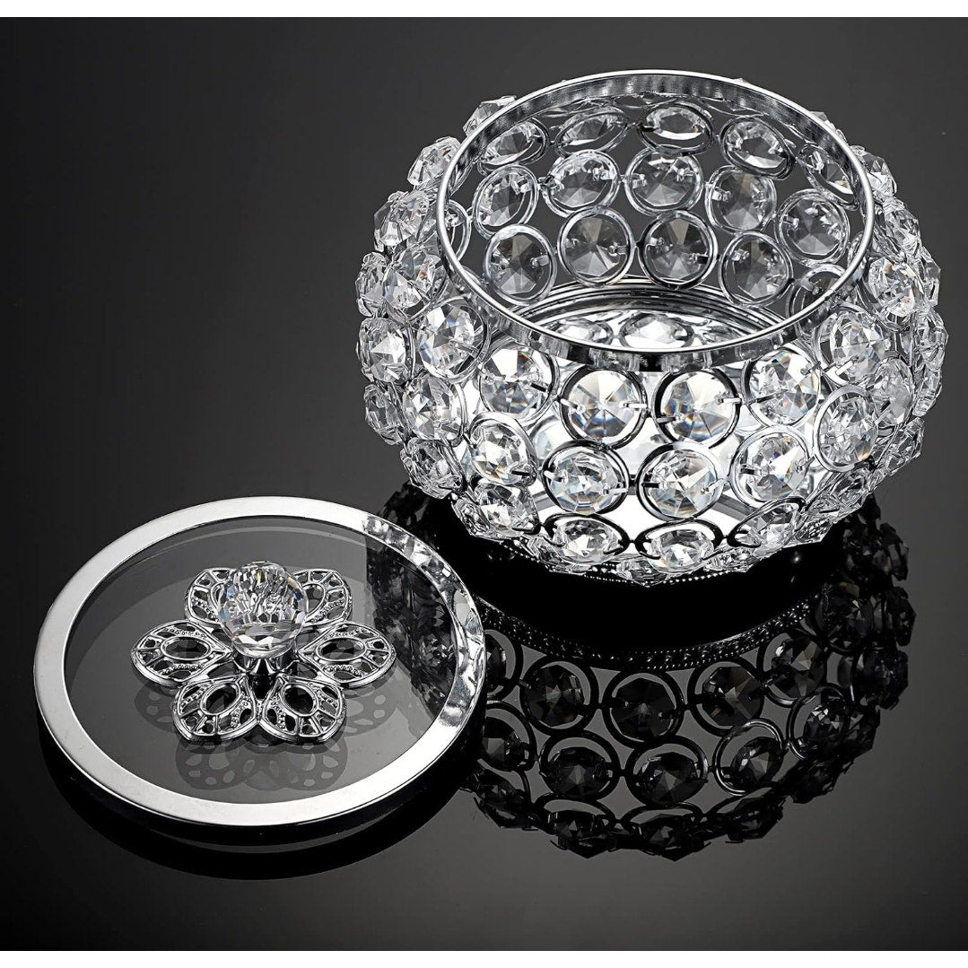 Crystal Jewelry Trinket Box with Glass Lid