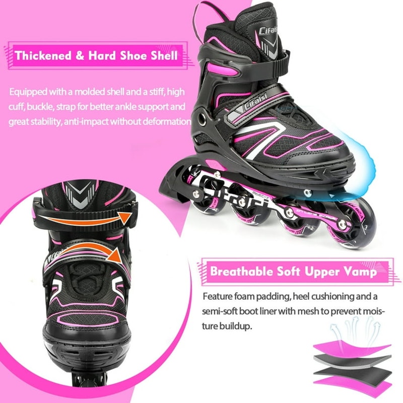 Adjustable Inline Skates with Illuminating Wheels Size 3-5 Kids