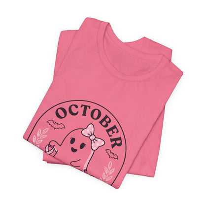 Pink Boo Crew Ghost Tee | Breast Cancer Awareness Ribbon, October Pink
