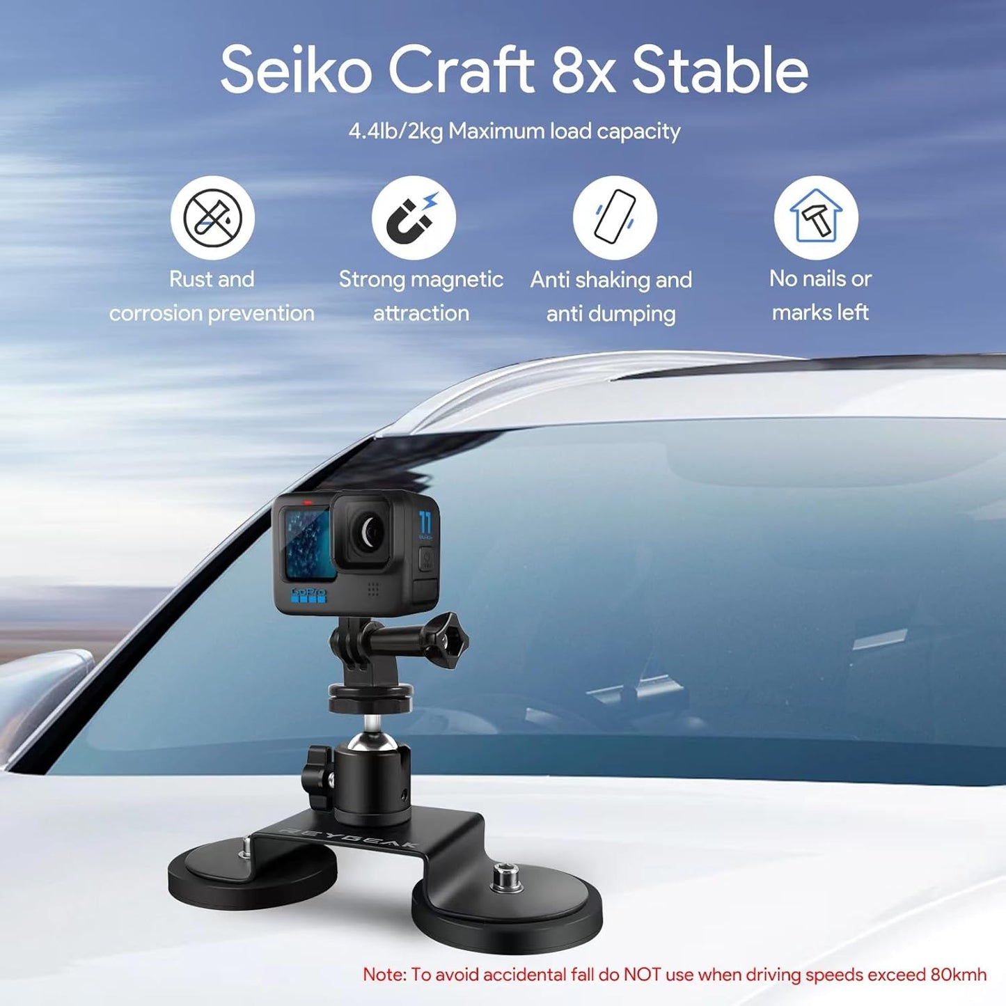 Car Magnetic Action Camera Mount Strong Suction 360 Rotation Ball Head GoPro