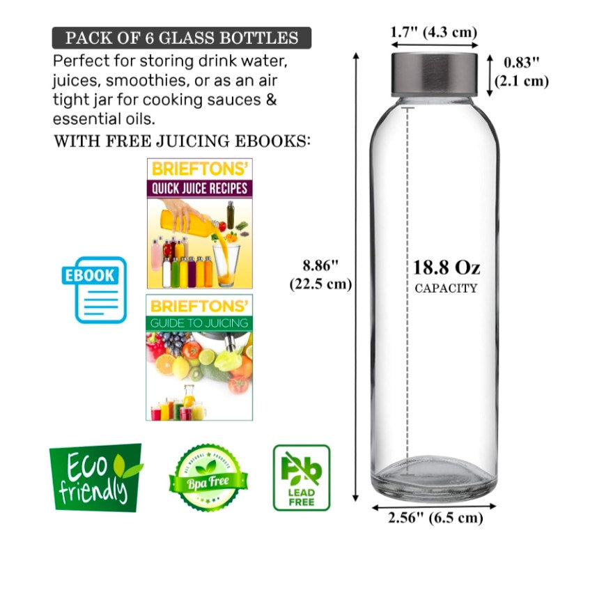 18 Oz Clear Borosilicate Glass Water Bottles With Caps