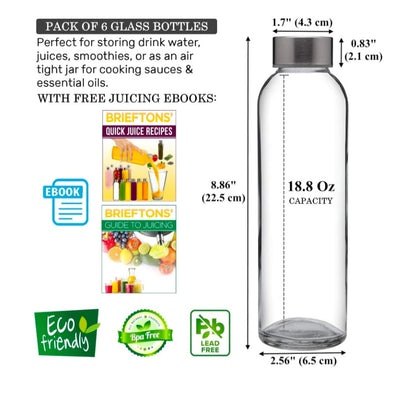 18 Oz Clear Borosilicate Glass Water Bottles With Caps