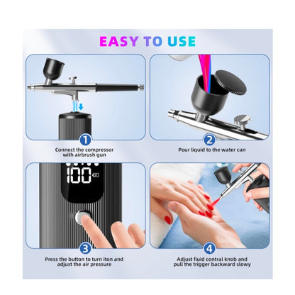 Airbrush Kit 48PSI Compressor Non-Clogging 6000mAh rechargeable Makeup, Cake Decorating, Make-Up