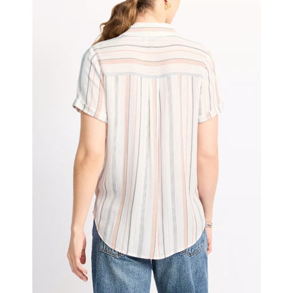 Women's Striped Button FORTUNE + IVY Candace Two Pocket Tie Front Blouse Size M (Medium) NEW