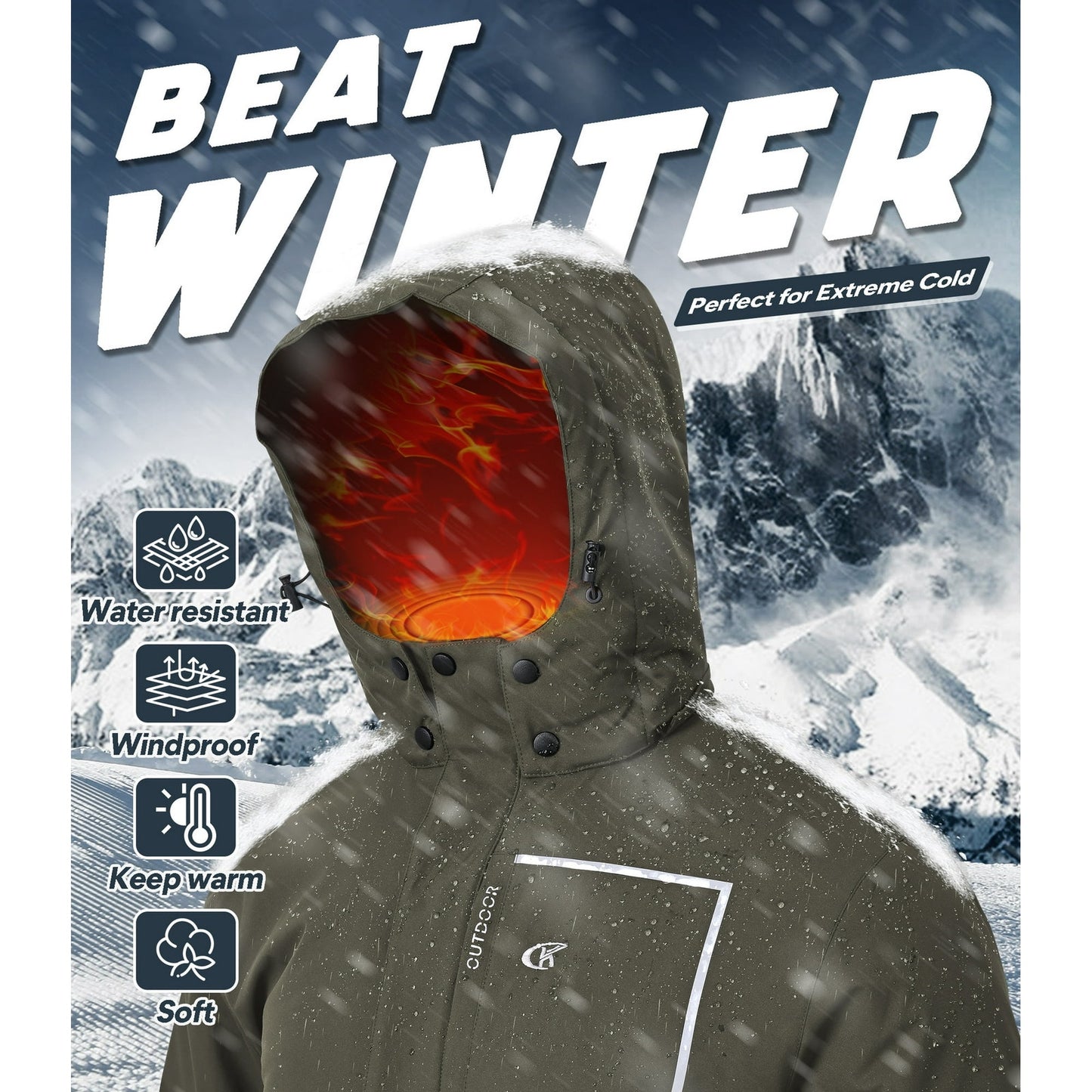 Men's Waterproof Ski Jacket Size L Large Green