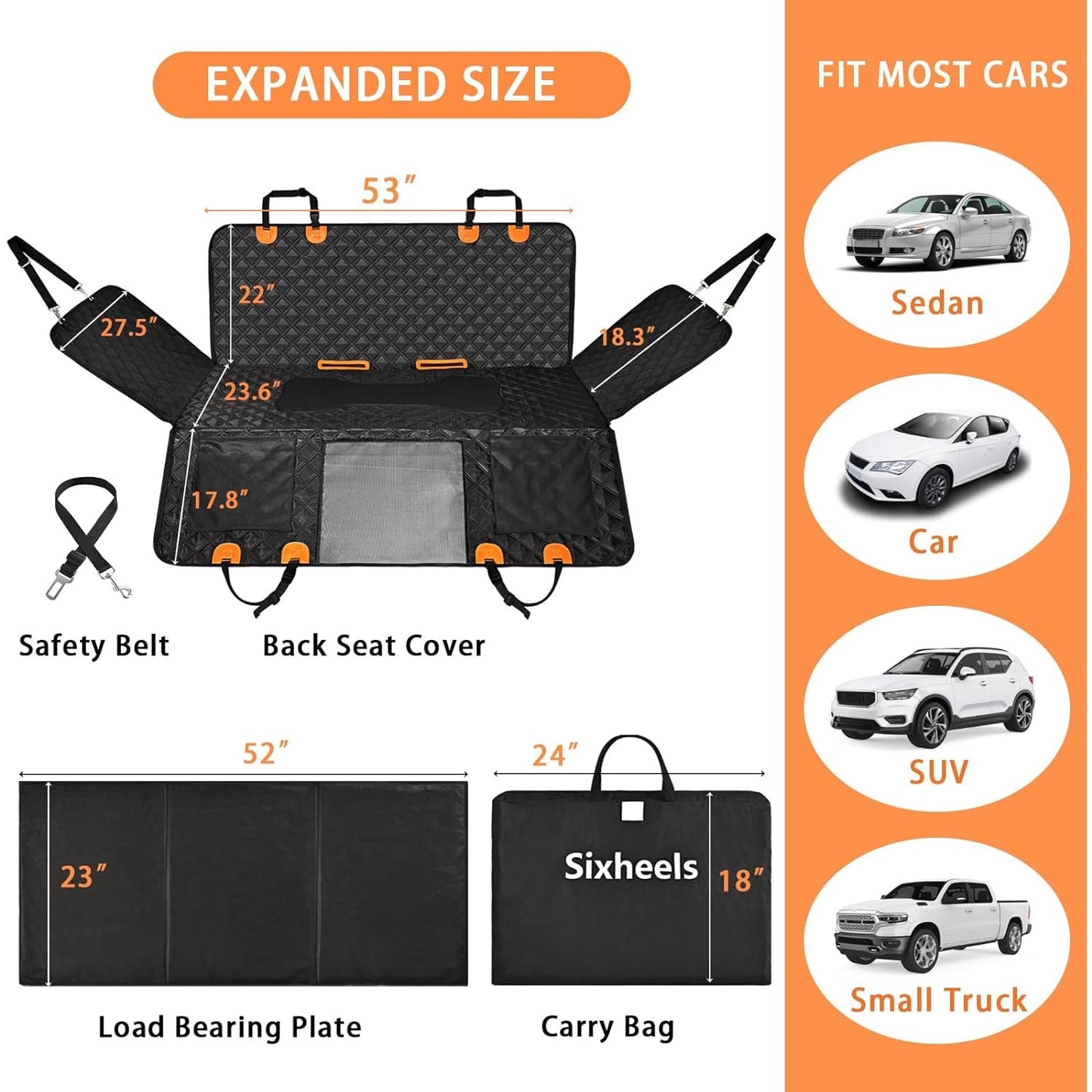 Dog Car Seat Cover Back Seats Protector Backseat Extender Rear Seat Waterproof Carseat Car SUV