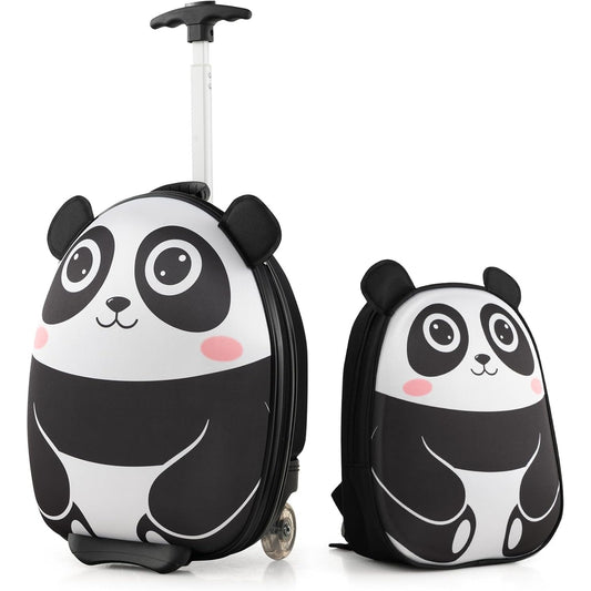 2 PC Kids Carry On Luggage Set 16" Rolling Wheel Suitcase & 12" Backpack Airline Approved Toddler