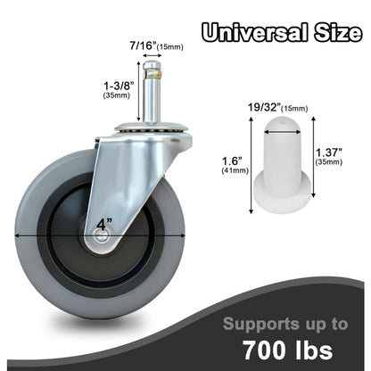 4 in, 7/16-Inch Stem Diameter Swivel Rubber Casters