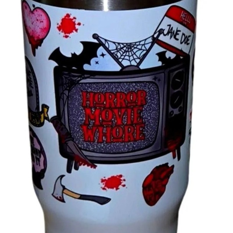Horror Movie Whore Straw Sipper Insulated Stainless Steel Water Bottle Tumbler UV DTF
