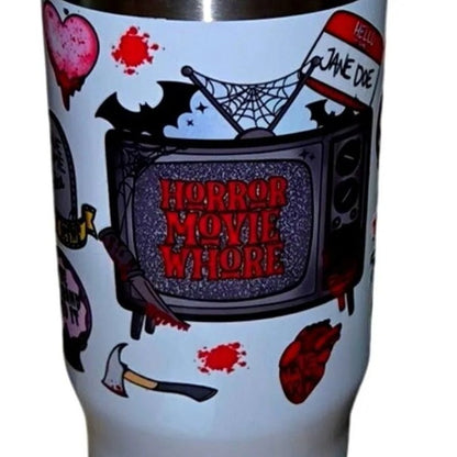 Horror Movie Whore Straw Sipper Insulated Stainless Steel Water Bottle Tumbler UV DTF