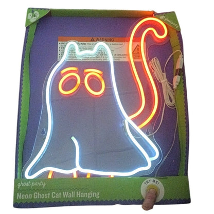 Halloween 15" White & Orange Ghost Cat USB Neon Sign by Ashland