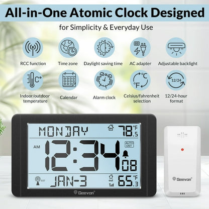 10.8'' Atomic Clock with Indoor Outdoor Temperature
