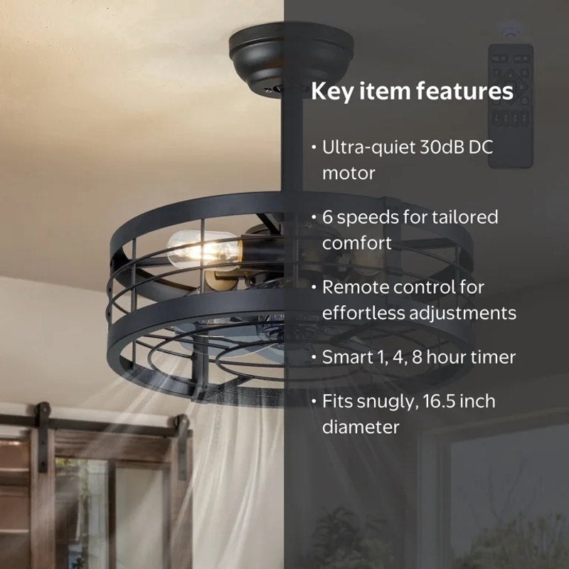 16.5 inch Caged Ceiling Fan with Light and Remote Control