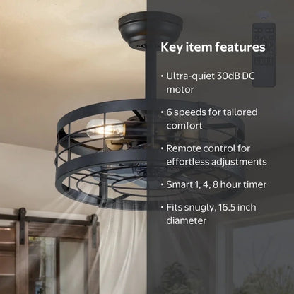 16.5 inch Caged Ceiling Fan with Light and Remote Control