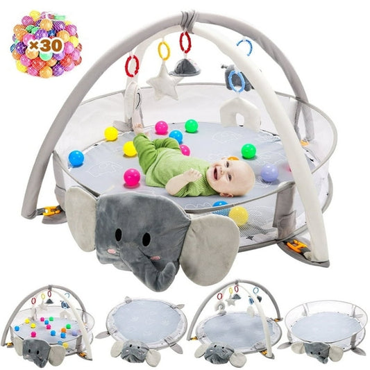5-in-1 Elephant Baby Gym Play Mat with 30 Balls