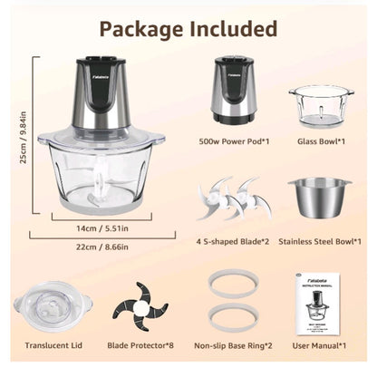 meat grinder Food Processor, 500W Electric Food Chopper with 2 Bowls